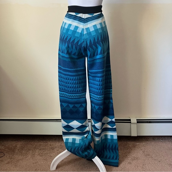 Stella Jean Blue Geometric Patterned High Rise Wide Leg Wool Knit Pants size 38 - Picture 2 of 10